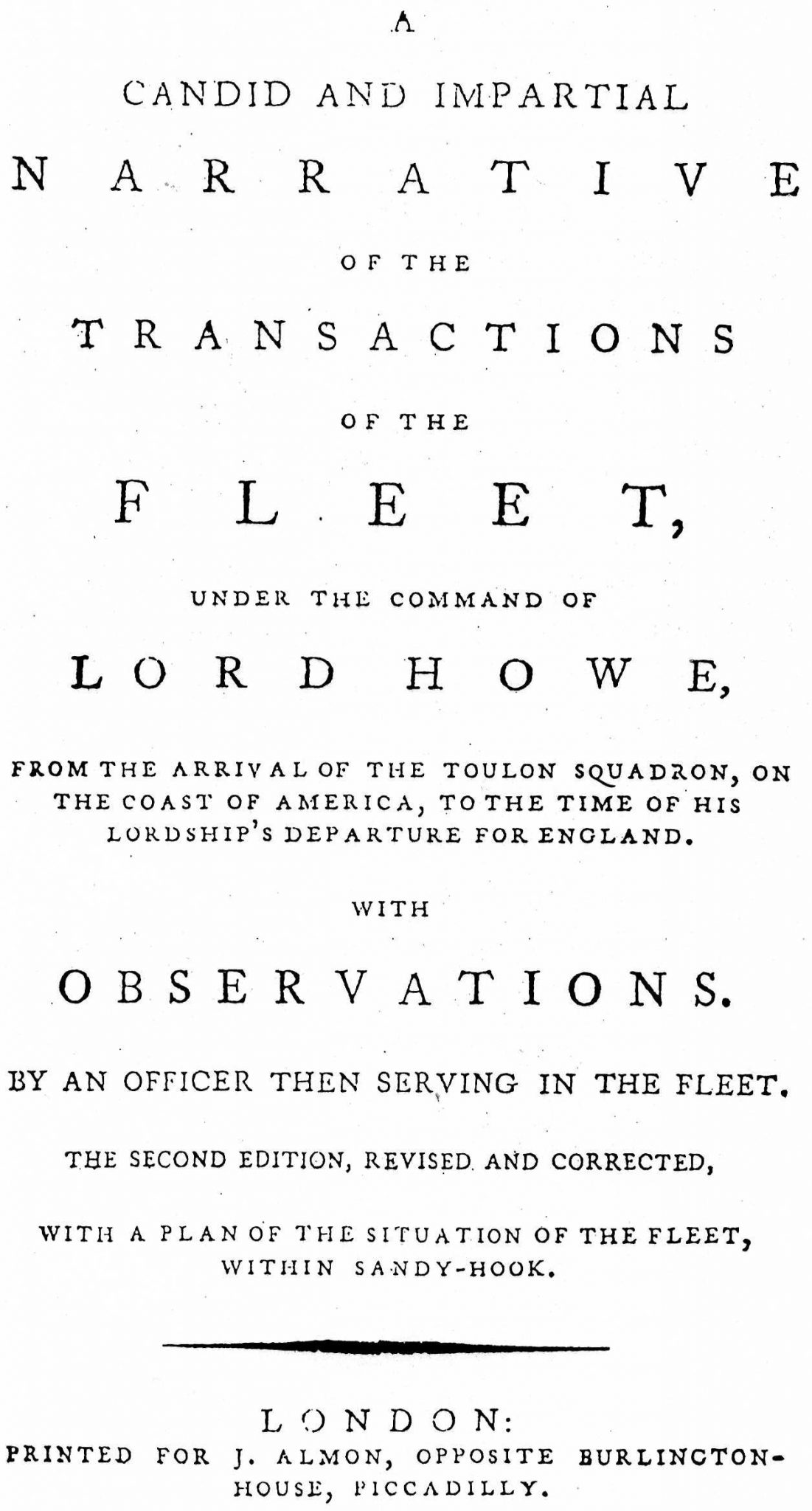 A Narrative of the Operations of the Fleet, London, 1779