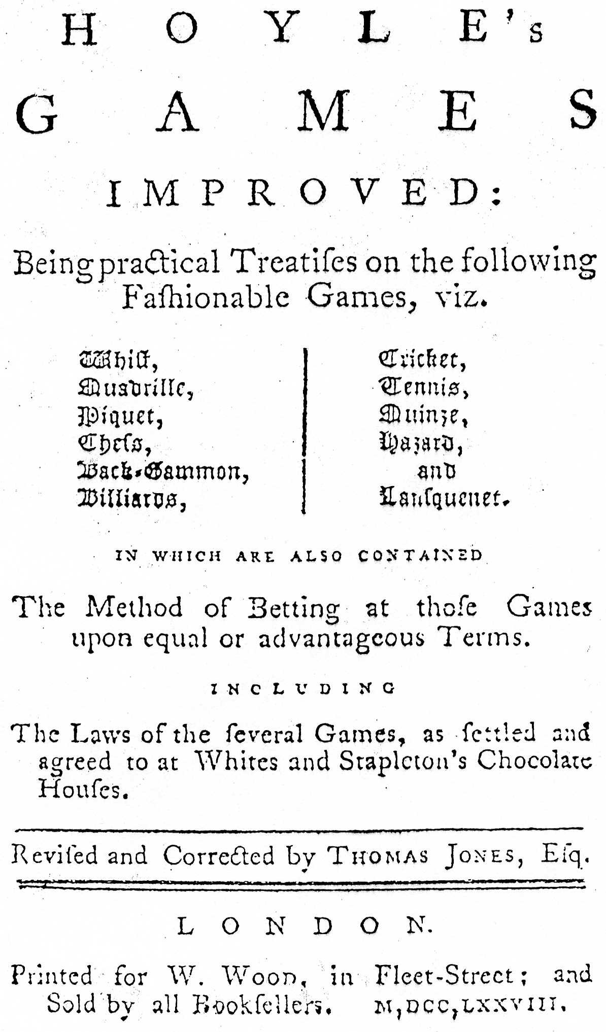 Hoyle's Games Improved, London, 1778