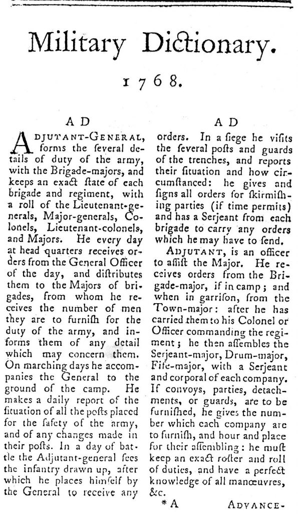 The Military Dictionary of 1768 Kings Arms Press