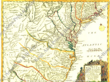 A map of the British American plantations, extending from Boston in New England to Georgia-including all the back settlements in the respective provinces as far as the Mississippi-1754